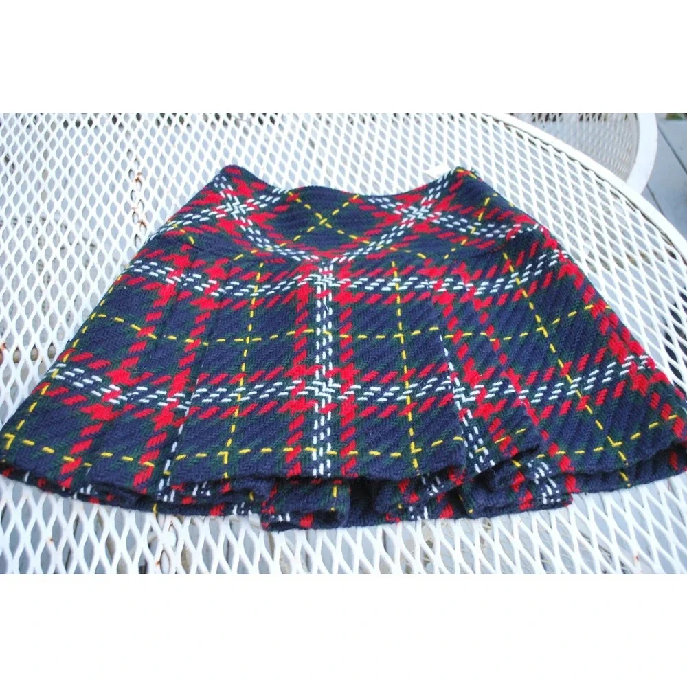 NWT Miu Miu Wool Tweed Pleated Mini Skirt in Navy Red Italy Size 38 US-2 XS